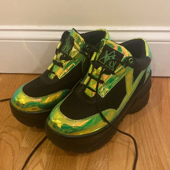 Y.R.U. Matrixx Platform Sneakers - black and green holographic - Picture 3 of 6